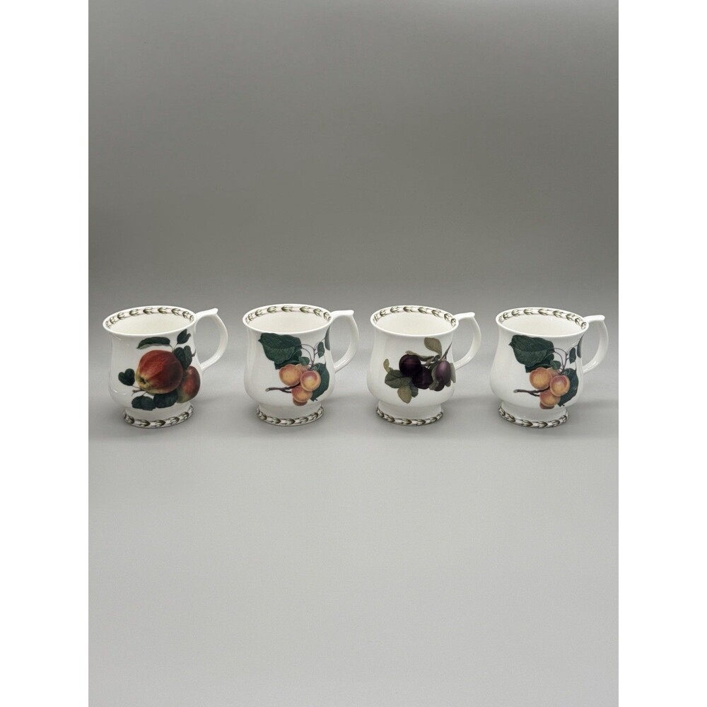 Queen’s RHS Hooker's Fruit Bone China Footed Mug Set - 4 Botanical Mugs 9oz